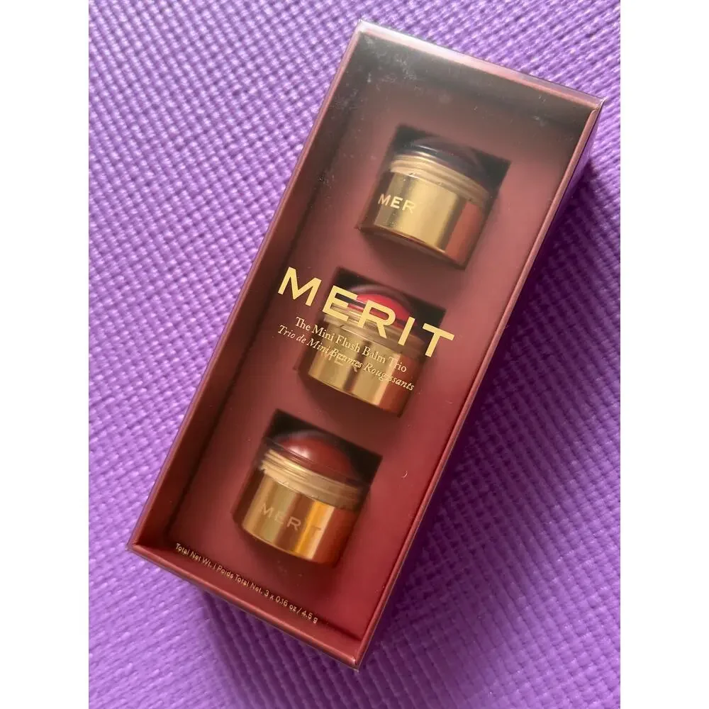 New Merit Beauty The Mini Flush Blush Balm Trio Cream Cheek & Lip Set Makeup